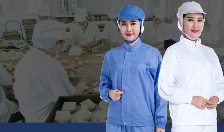 食品厂专用工作服舒适白拉链款长袖车间制生物蓝工装男女白色套装s